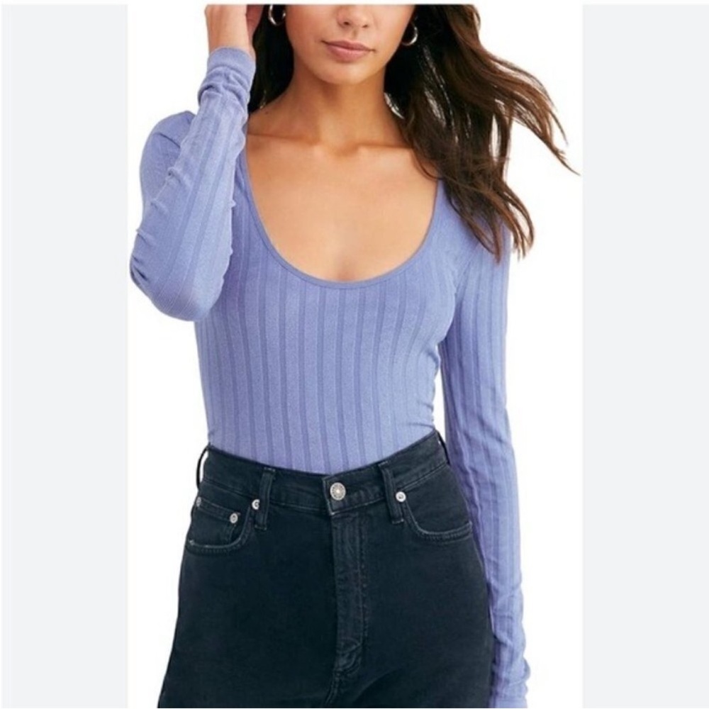 Free People Lucky You Scoop Neck Shirt smokey blue Medium large